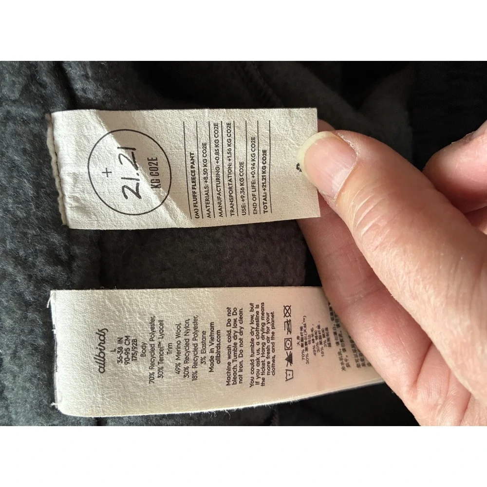 Allbirds Mens Fluff Fleece Pant Natural Black Joggers Size L AN001YM003 NWT(K28) - Picture 4 of 9